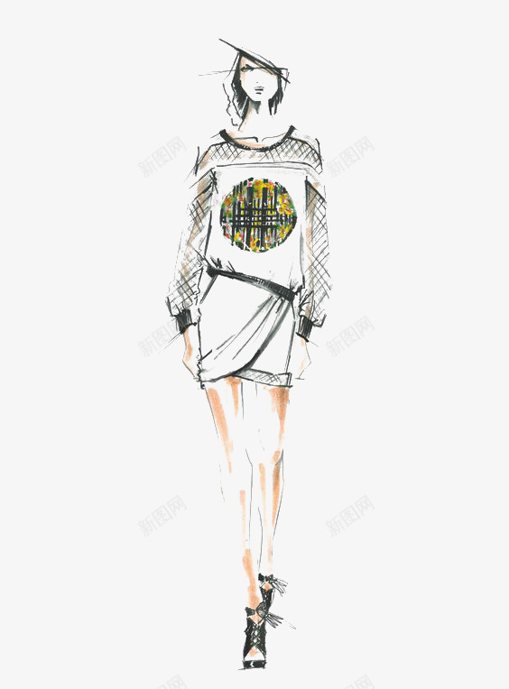 涂鸦模特png免抠素材_新图网 https://ixintu.com 卡通 手绘 插画 时尚 模特 线条 走秀