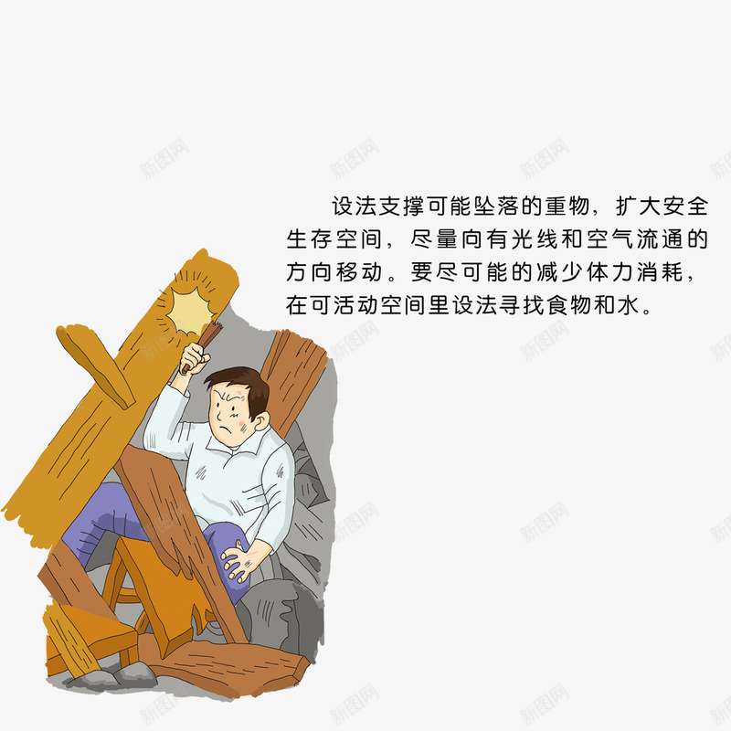 地震安全支撑png免抠素材_新图网 https://ixintu.com 切断电源 地震危险 地震安全 安全支撑 室内逃生 打电话 救护人员 火灾