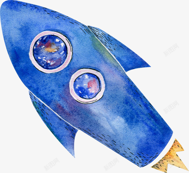 水彩火箭png免抠素材_新图网 https://ixintu.com 上升 卡通 彩色 手绘 水彩 火箭 蓝色 装饰