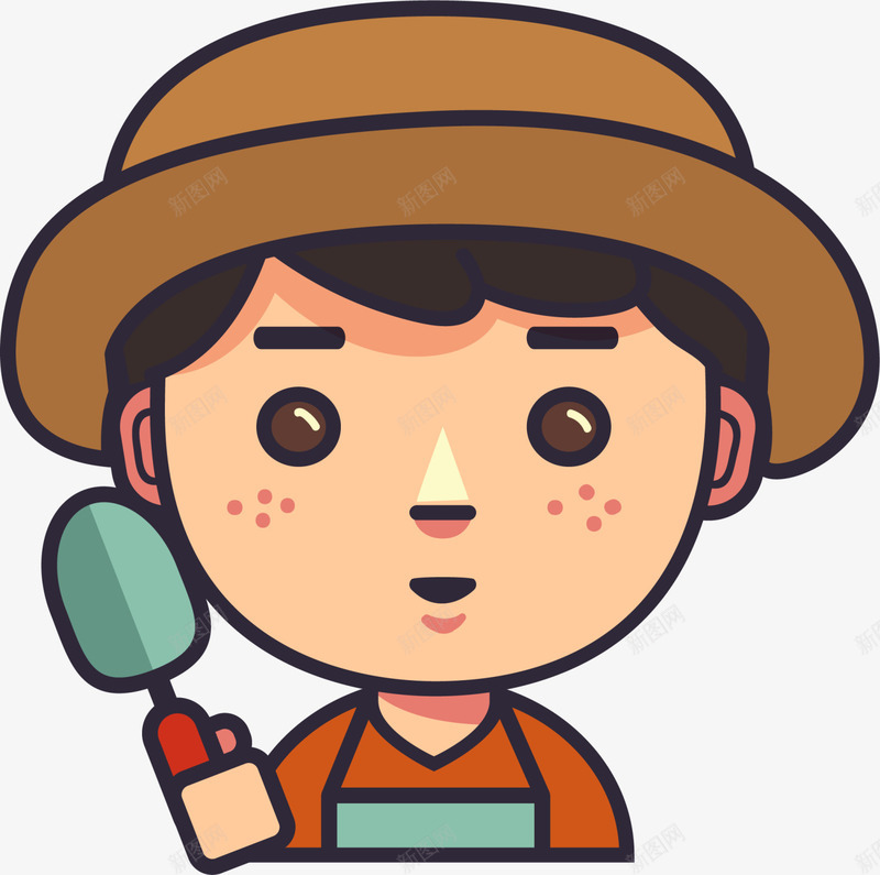 呆萌小男孩人物插画png免抠素材_新图网 https://ixintu.com 人物插画 卡通小男孩 呆萌小男孩 开心 手拿铲子 绿色铲子