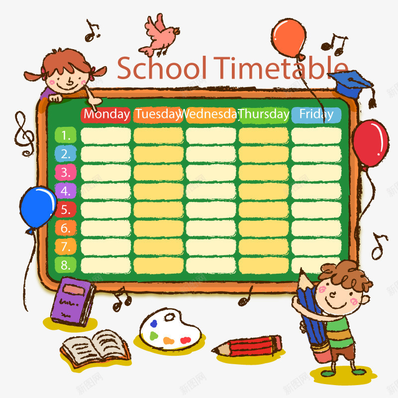 课程表png免抠素材_新图网 https://ixintu.com 学校 手绘课表 高清