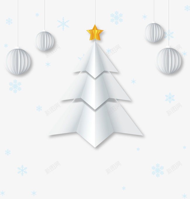 圣诞节元素png免抠素材_新图网 https://ixintu.com merrychristma 圣诞树 圣诞球 折纸 白色折纸圣诞树贺卡矢量素材 雪花
