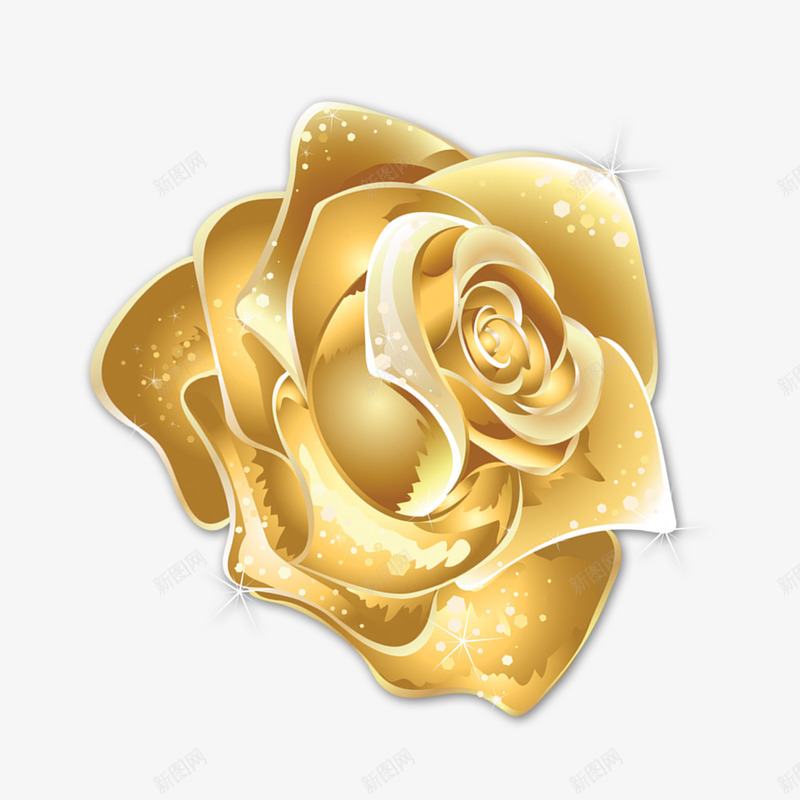 金色发光玫瑰花png免抠素材_新图网 https://ixintu.com 发光 玫瑰花 花朵 金色 镀金