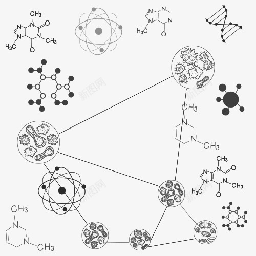 药物分子卡通图psd免抠素材_新图网 https://ixintu.com 中医西医 医生医用医院 医疗科技 喝药 喝药卡通图 喝药矢量图 药物分子图 药物治疗