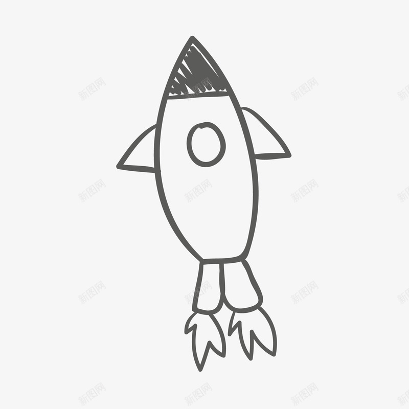 火箭线稿png免抠素材_新图网 https://ixintu.com 卡通 手绘 火箭 线稿