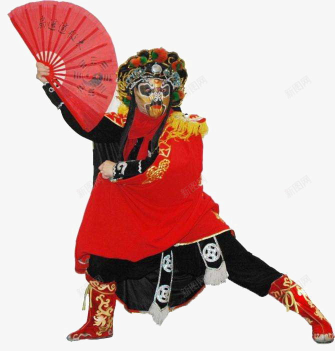 唱戏的面人png免抠素材_新图网 https://ixintu.com 卡通樱花红色扇子 变脸 扇子 捏面人 红色