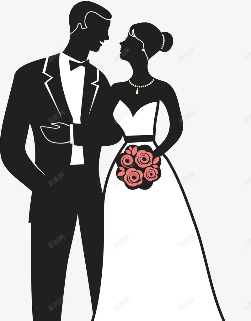 婚礼捧花情侣剪影png免抠素材_新图网 https://ixintu.com 人物剪影 婚庆 婚礼 新娘 新郎 浪漫 爱情