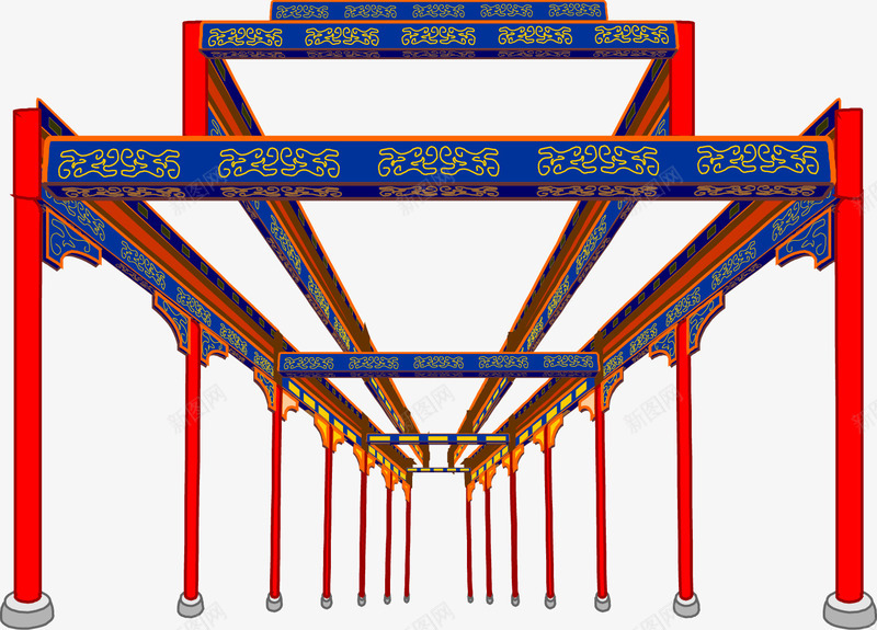 北京颐和园的长廊柱子png免抠素材_新图网 https://ixintu.com 卡通 清朝建筑 装饰 长廊