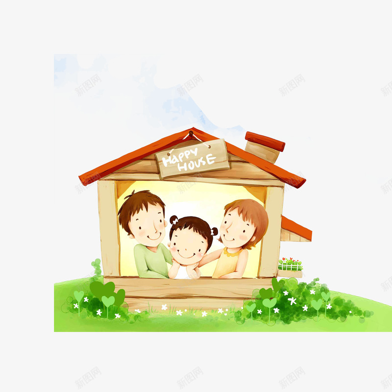 卡通往窗外看的一家三口png免抠素材_新图网 https://ixintu.com 一家三口 卡通插画 幸福家庭 开心笑 看窗外