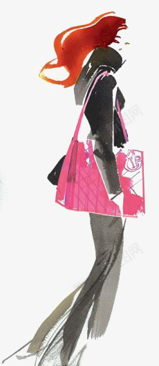 时尚红发女孩png免抠素材_新图网 https://ixintu.com 卡通 女孩 手绘 抽象 插画 水墨 背影