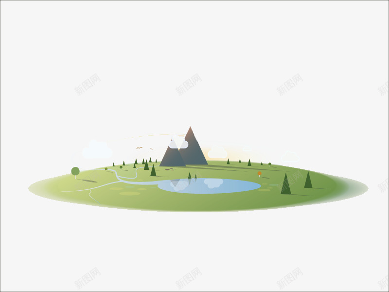 扁平化绿色草原png免抠素材_新图网 https://ixintu.com H5页面素材 创意卡通元素 卡通 扁平化 扁平素材 电商卡通 网页设计卡通