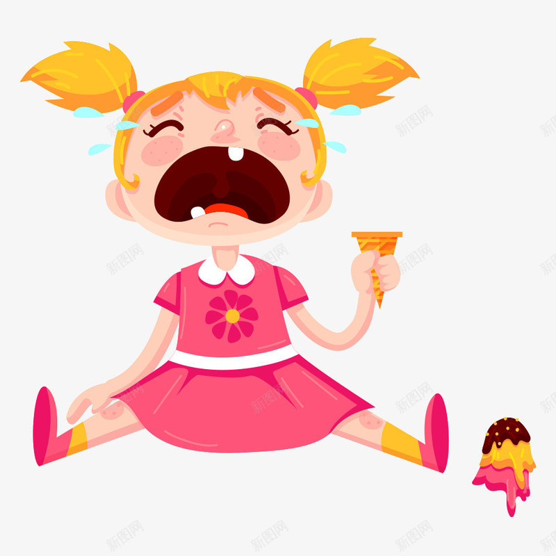 卡通因弄掉冰淇淋大哭的女孩矢量图ai免抠素材_新图网 https://ixintu.com 不开心 冰淇淋 卡通 卡通人物不开心 叹气沮丧 哭泣 大哭 女孩 梨花带雨 沮丧 矢量图 金发 难过