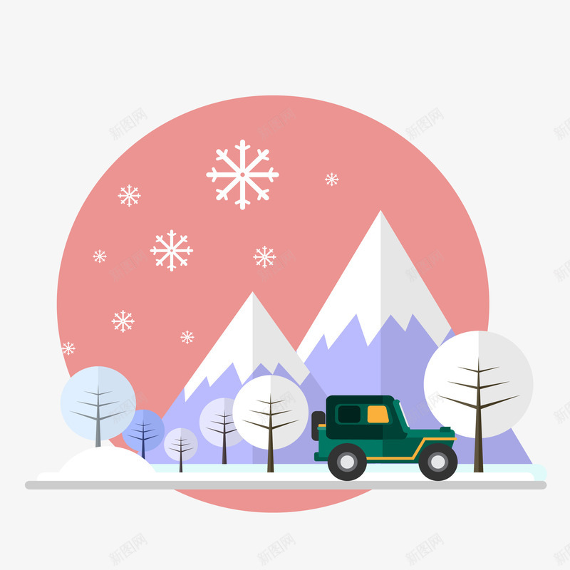 冬天旅游背景png免抠素材_新图网 https://ixintu.com 冬季 汽车 雪山 雪景 雪花