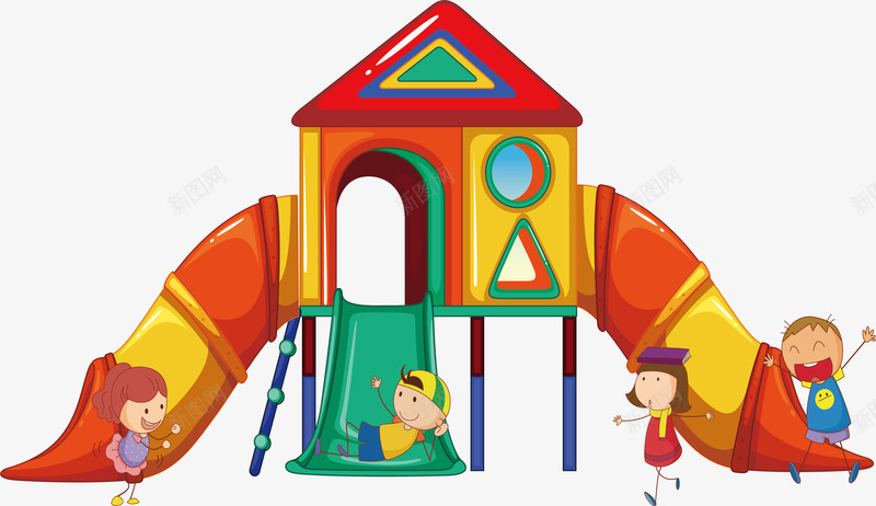 在滑梯上玩耍的孩子们png免抠素材_新图网 https://ixintu.com 幼教 彩虹滑梯 游乐园 童年时光