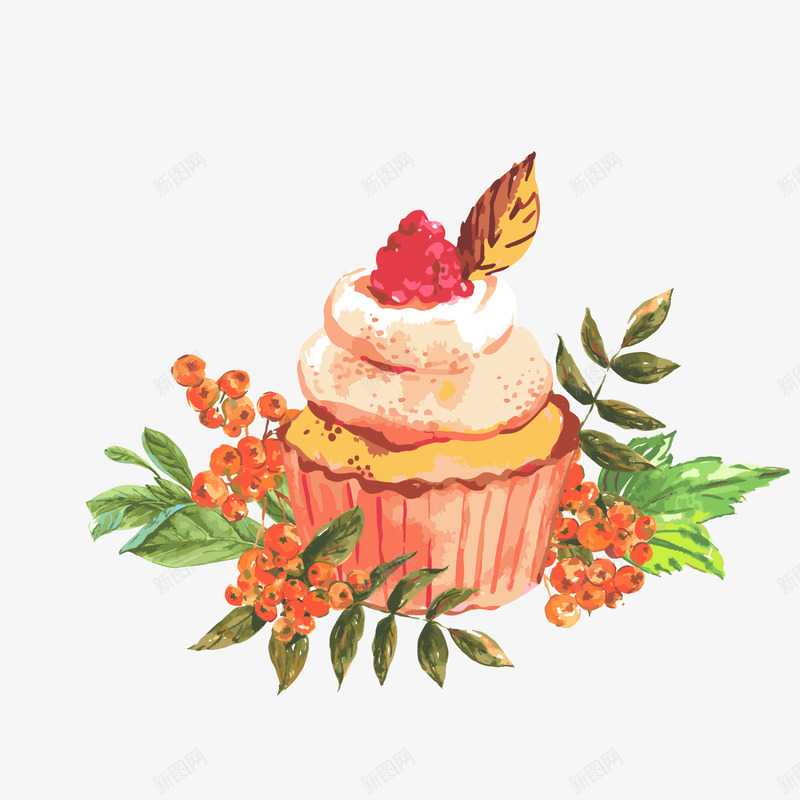 水彩花朵和纸杯蛋糕png免抠素材_新图网 https://ixintu.com 卡通 手绘 水彩 纸杯蛋糕 花束蛋糕 蛋糕设计 食物设计