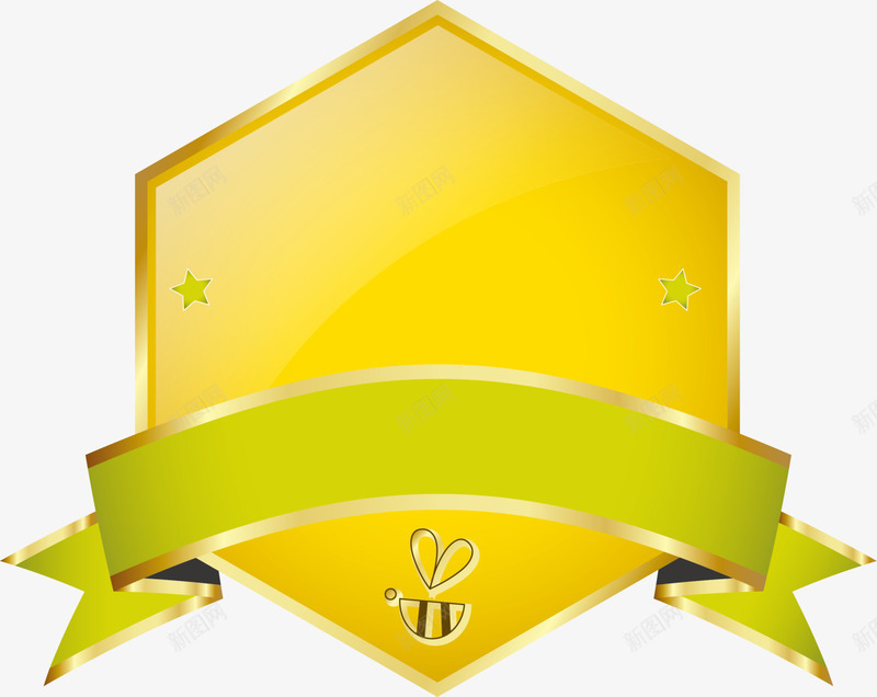 金色蜂蜜绸带勋章png免抠素材_新图网 https://ixintu.com 绸带 荣耀徽章 蜜蜂 金色徽章 金色标志 闪耀勋章