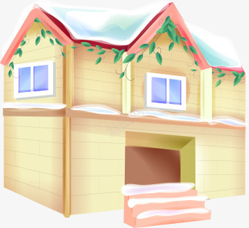 尖顶木屋png免抠素材_新图网 https://ixintu.com 冬天 卡通 城市 木屋 楼房 雪