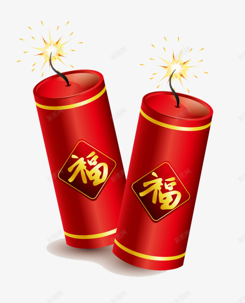 红色鞭炮png免抠素材_新图网 https://ixintu.com 卡通 喜庆 手绘 火焰 福字 红色 边框 黄色