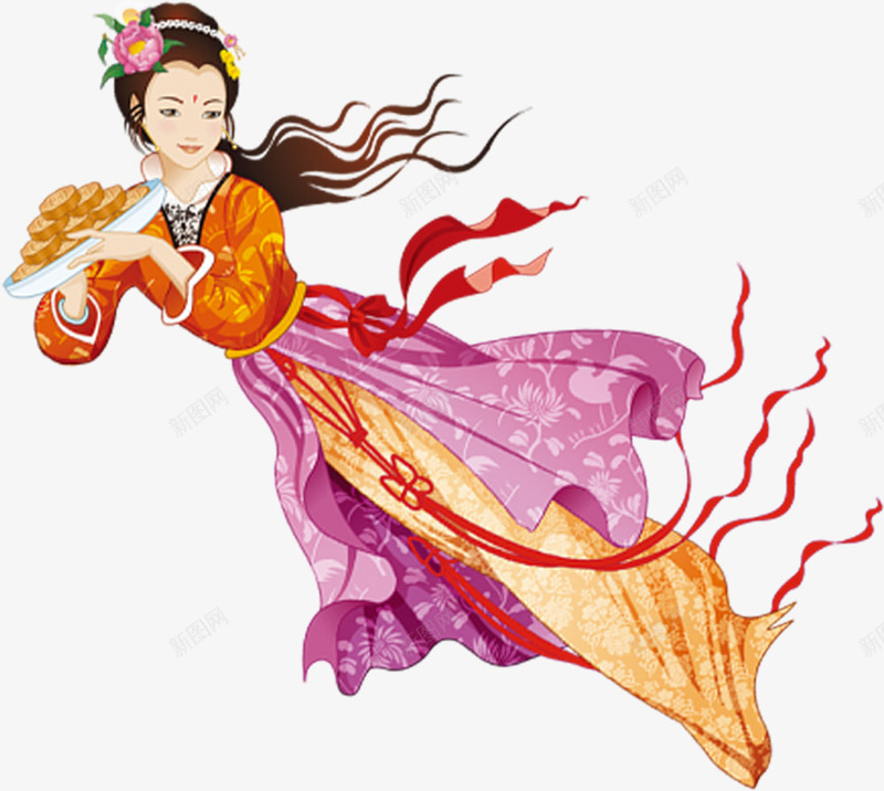 带月饼飞翔的嫦娥png免抠素材_新图网 https://ixintu.com 嫦娥 月饼 飞翔