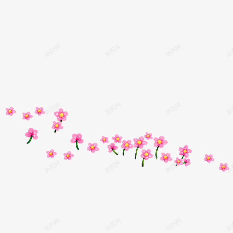 花串png免抠素材_新图网 https://ixintu.com 碎花 粉色 绿叶