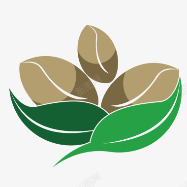 绿色树叶咖啡豆装饰图标矢量图图标