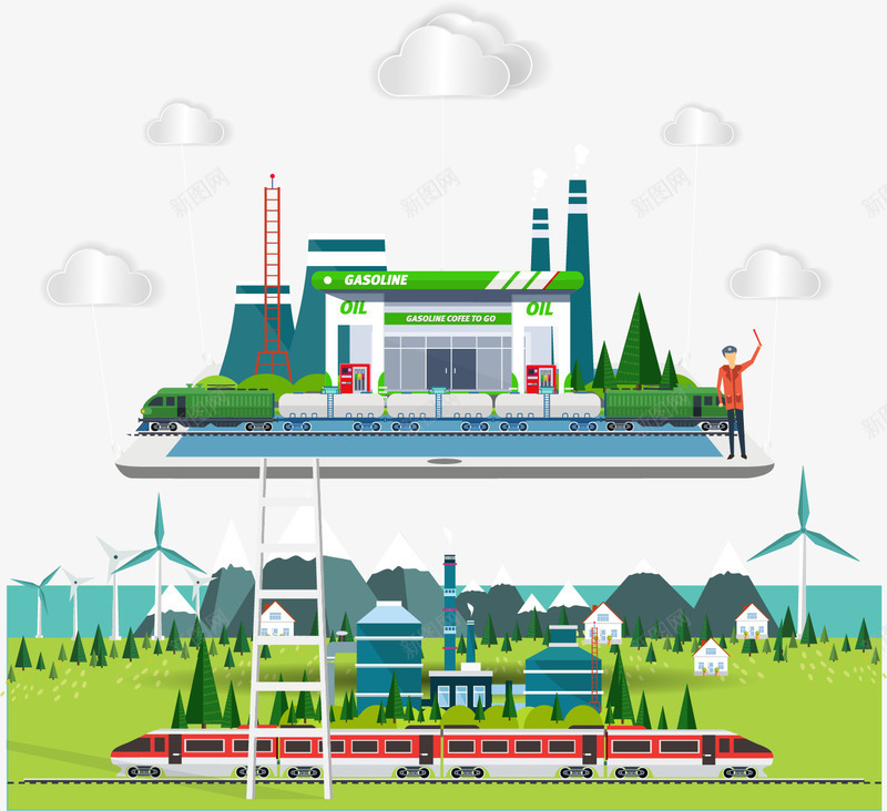 扁平化城市自然景色矢量图eps免抠素材_新图网 https://ixintu.com 商店 山脉 房子 扁平化城市自然景色矢量素材 扁平化设计 漫画 科技 自然 风景 矢量图