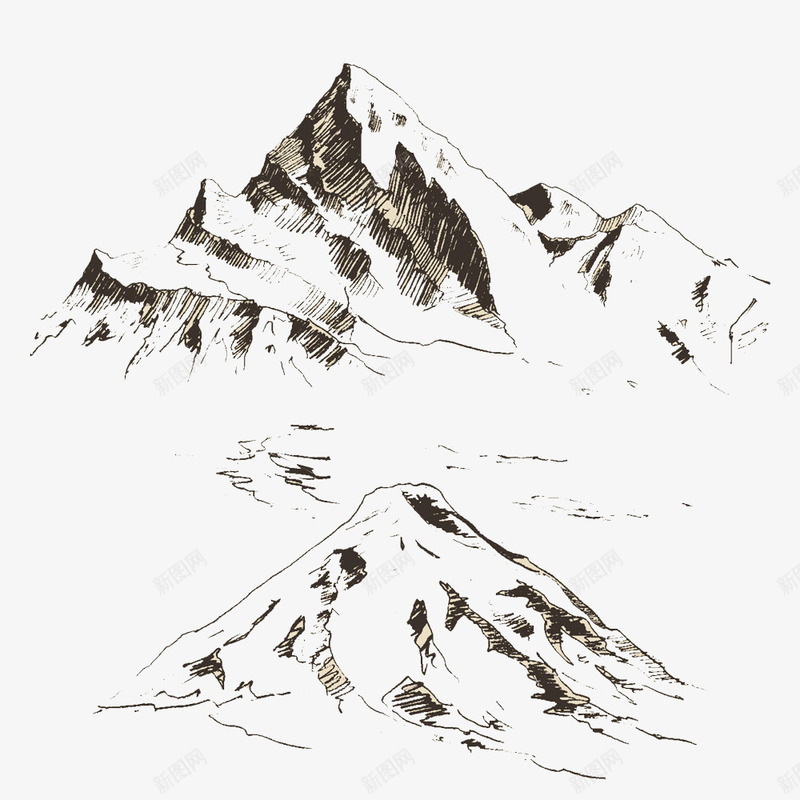 山脉风景素描png免抠素材_新图网 https://ixintu.com 山峰插画 山峰雕版画 绘画艺术