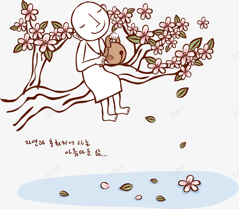 坐在树上敲木鱼的和尚png免抠素材_新图网 https://ixintu.com 卡通 和尚 小和尚 插画 敲木鱼 树