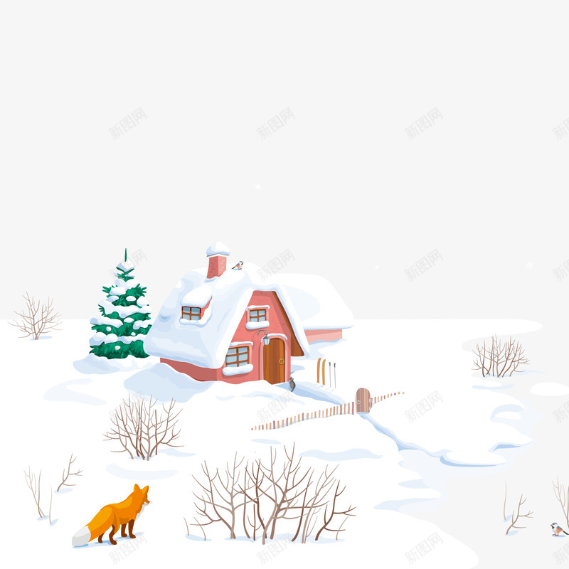 冬天雪景png免抠素材_新图网 https://ixintu.com 冬天 别墅 卡通 手绘 狐狸 通话世界 雪景