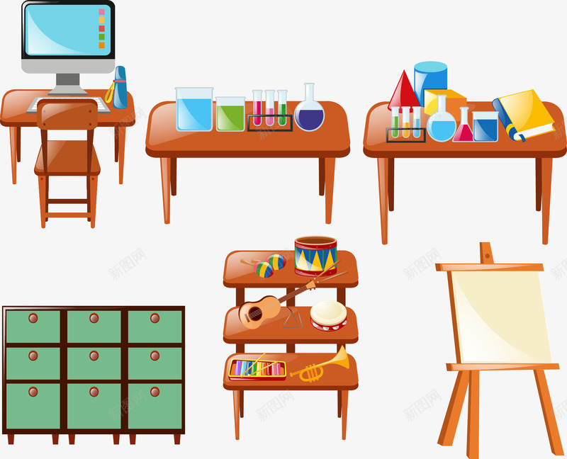 学校课程桌椅矢量图ai免抠素材_新图网 https://ixintu.com 化学课 实验课 矢量图 矢量素材 美术课 计算机 音乐课 音乐课堂