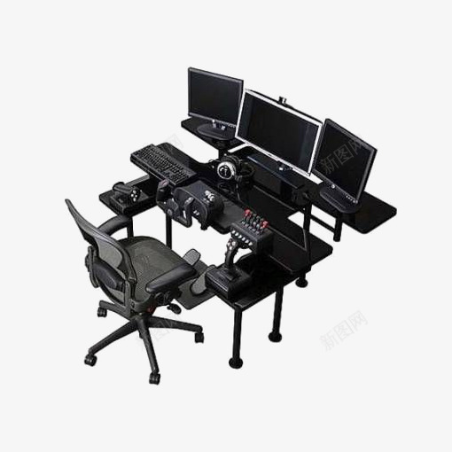 电竞外设png免抠素材_新图网 https://ixintu.com 三联屏 游戏装备 游戏设备 电竞 电脑椅 转椅 键盘