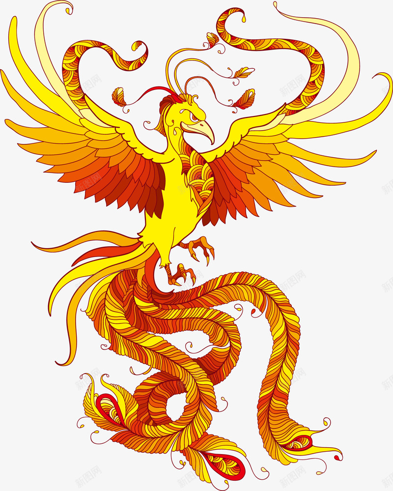 金黄色凤凰矢量图eps免抠素材_新图网 https://ixintu.com 中国风 凤凰 装饰 金黄色 矢量图