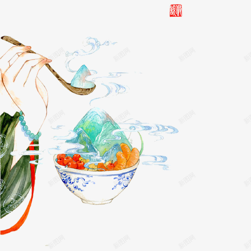 中国风水墨画小暑吃冰png免抠素材_新图网 https://ixintu.com 24节气 中国风 传统 免抠图素材 冰 勺子 印章 小暑 水墨画