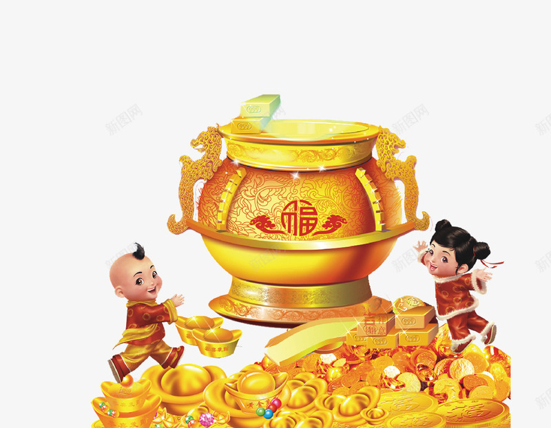 黄金福娃psd免抠素材_新图网 https://ixintu.com 金子 金色聚宝盆 黄金