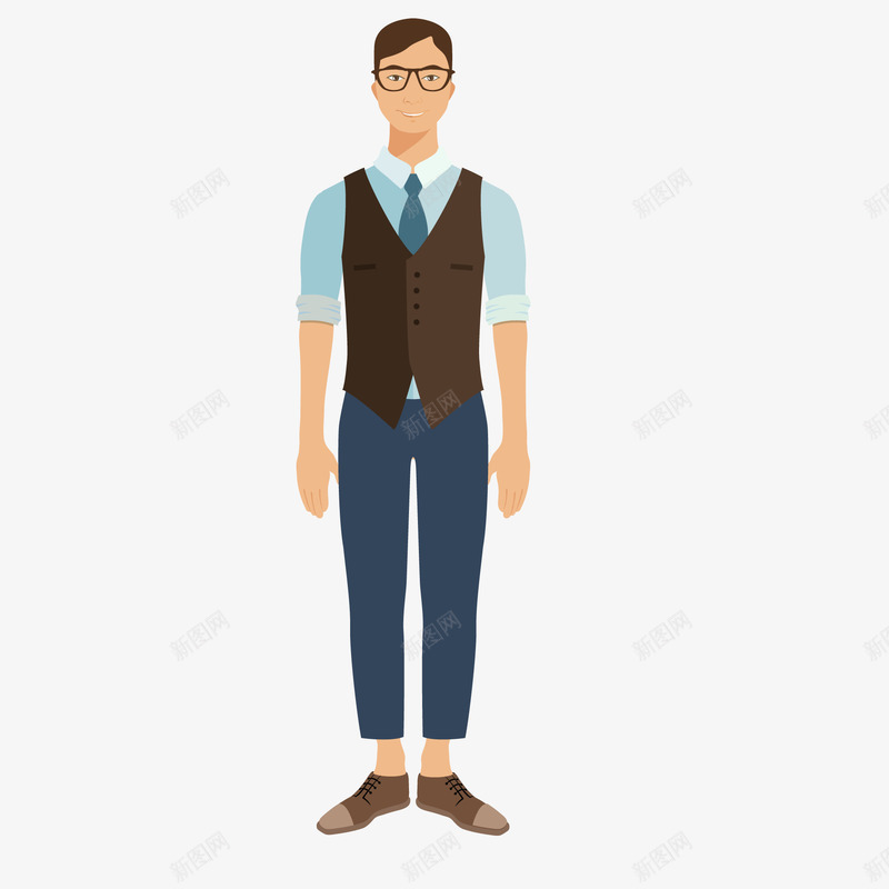 卡通戴眼镜的商务人士矢量图ai免抠素材_新图网 https://ixintu.com 人物设计 帅气 戴眼镜 男性人物 矢量图 穿马甲