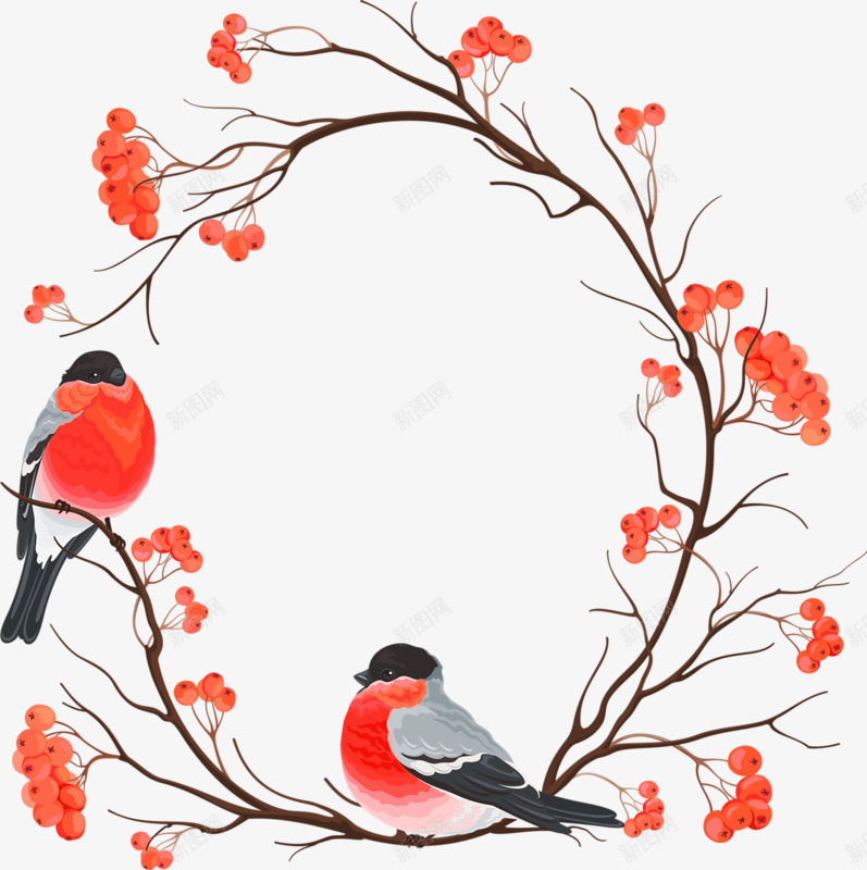 中国风树枝圆形边框鸟png免抠素材_新图网 https://ixintu.com 中国风 圆形 树枝 边框
