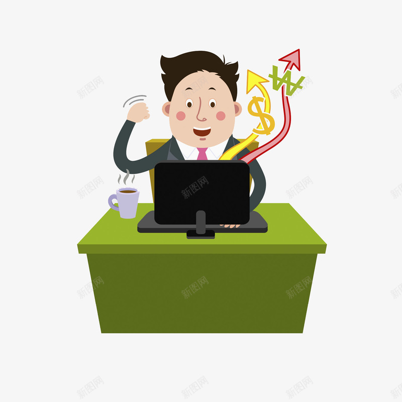 卡通人物工作场景图png免抠素材_新图网 https://ixintu.com 办公 卡通 商务 场景 工作的 插图 桌子 男士