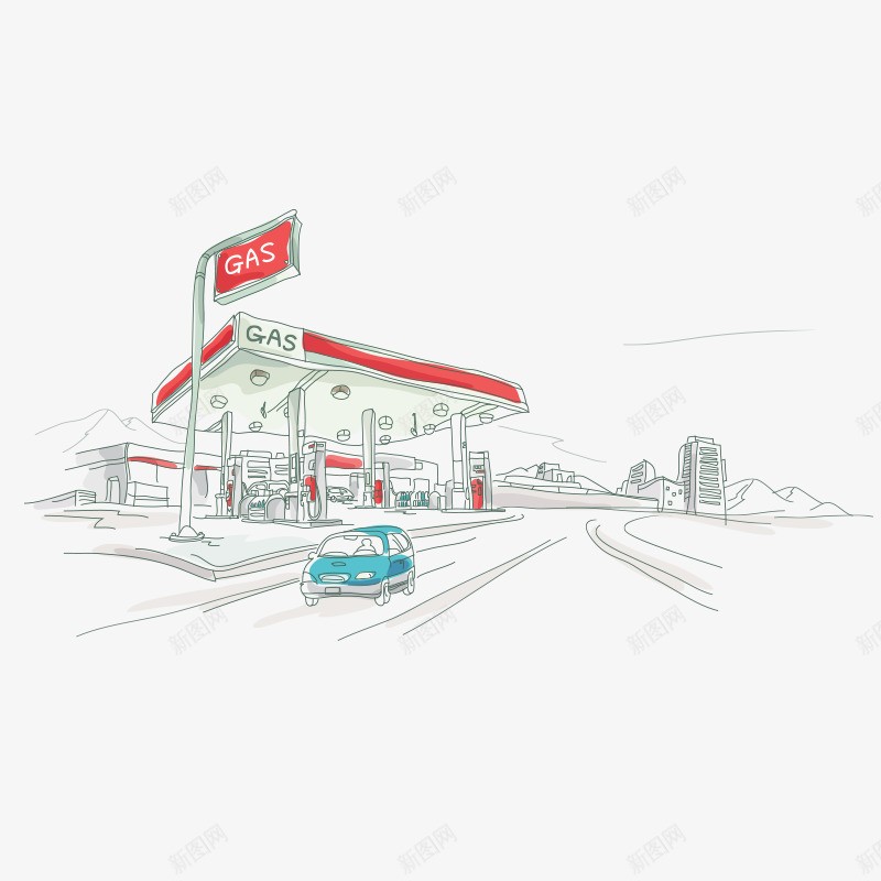 手绘加油站png免抠素材_新图网 https://ixintu.com 加油 加油站 手绘 红色