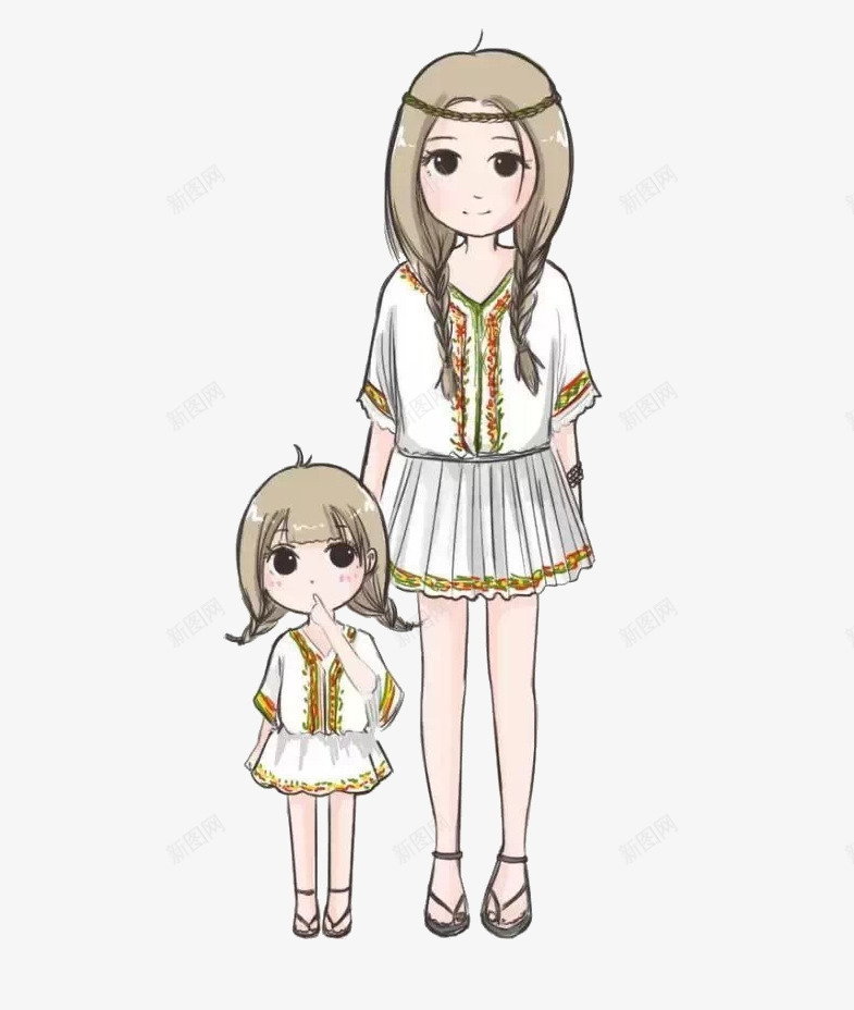 母女俩png免抠素材_新图网 https://ixintu.com 亲子装 卡通 母女
