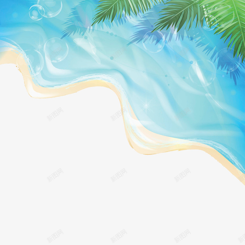 彩色水墨海边度假元素png免抠素材_新图网 https://ixintu.com 卡通插画 度假 彩色 树叶 植物 水墨 水纹 海边 绿色