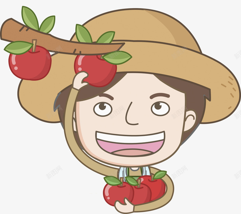 摘果实的人png免抠素材_新图网 https://ixintu.com 丰收 卡通 可爱 开心 张嘴 插图 果园 红色