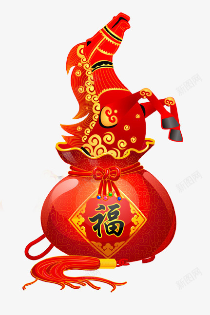 装在福袋里的马png免抠素材_新图网 https://ixintu.com 喜庆 福袋 福马 红色