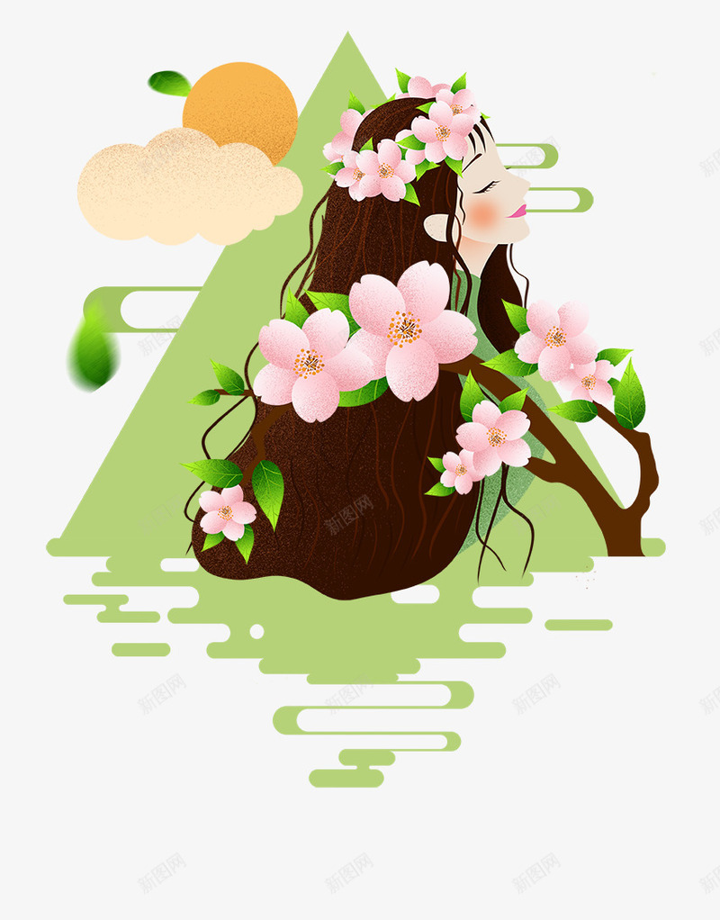 手绘插画装饰插图春日春姑娘png免抠素材_新图网 https://ixintu.com 女孩 手绘 插画 春姑娘 春日 桃花 装饰插图
