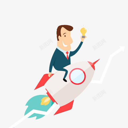 骑着火箭的商人png免抠素材_新图网 https://ixintu.com 卡通 扁平 拟物化 火箭