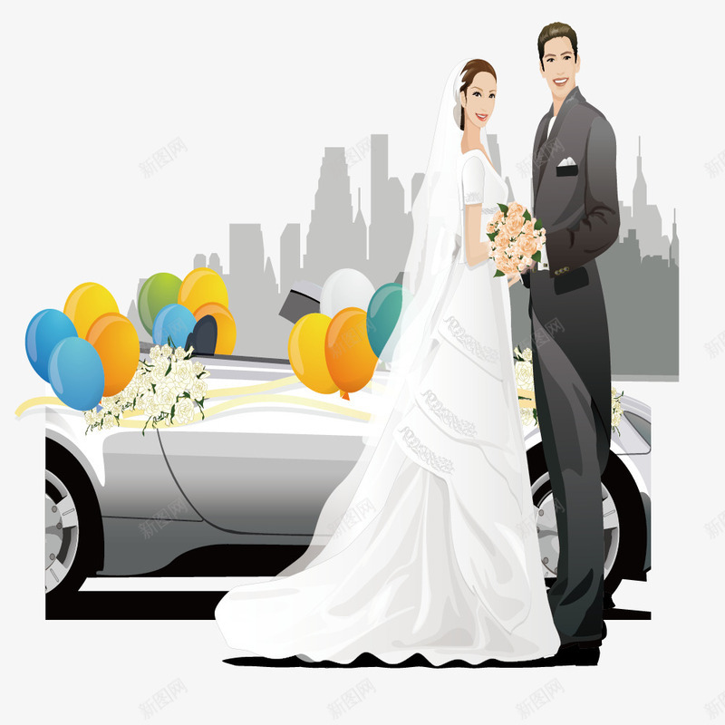 跑车和结婚的男女矢量图ai免抠素材_新图网 https://ixintu.com 婚庆 婚礼仪式 服装 矢量图