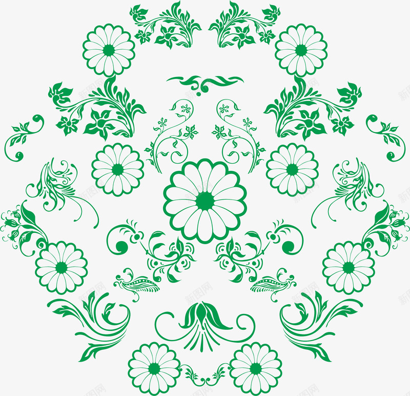 花纹cdr免抠素材_新图网 https://ixintu.com 圆花纹 洋甘菊 绿色花纹 花纹