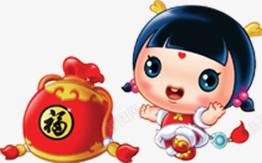 福气创意福袋新年女孩png免抠素材_新图网 https://ixintu.com 创意 女孩 新年 福气