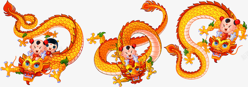 童子金龙春节大吉贺岁拜年png免抠素材_新图网 https://ixintu.com 大吉 拜年 春节 童子 贺岁 金龙
