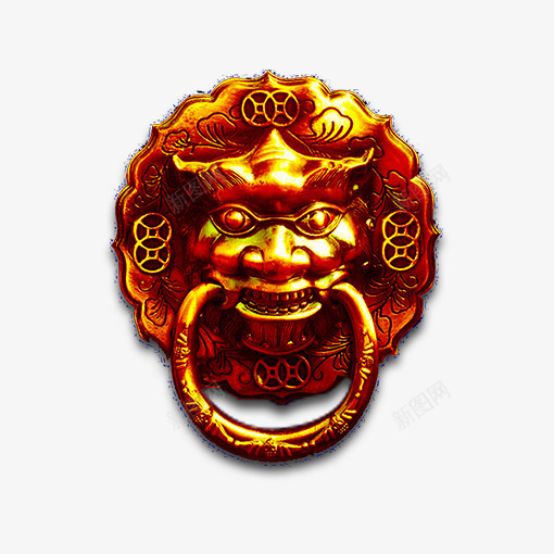 金色闪耀金属门扣png免抠素材_新图网 https://ixintu.com 中国风门环 古典门环 大气门扣 装饰图案 金属扣子 门扣