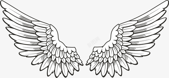 手绘天使翅膀png免抠素材_新图网 https://ixintu.com 天使 版画 线条 翅膀 装饰